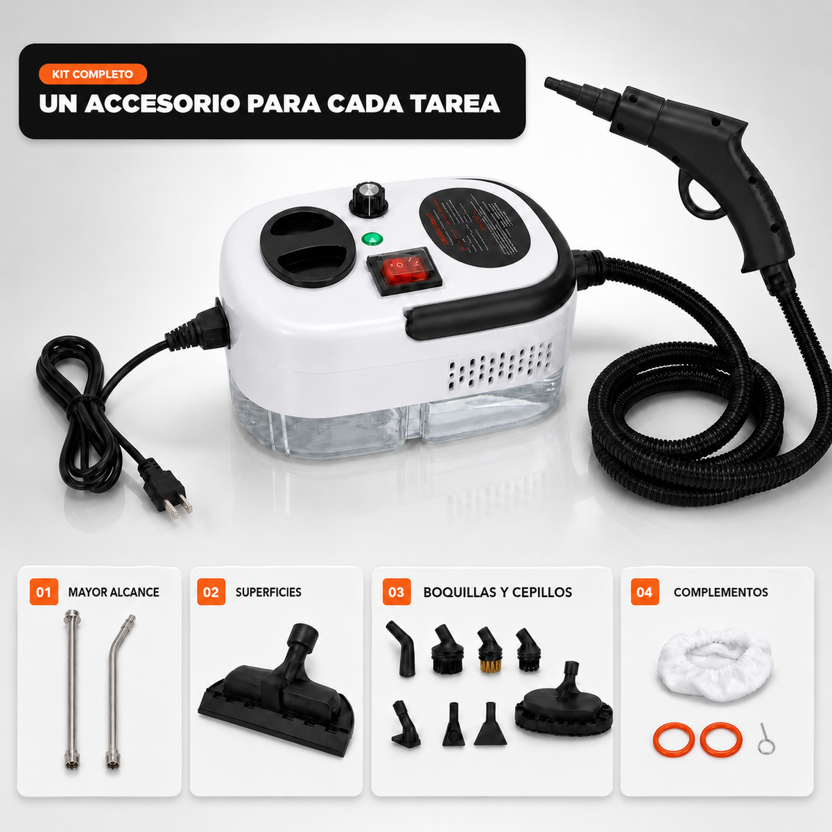 Vaporex 2500 PRO — Limpiador a Vapor Portátil 2500W + Kit de Accesorios